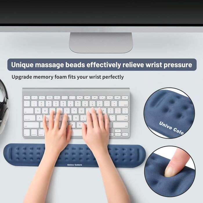 Підставка для зап'ястя під клавіатуру Univo Colors з Memory Foam, Ergonomic, для комп'ютера, ноутбука, офісу, геймінгу, Marineblau (Синій)
