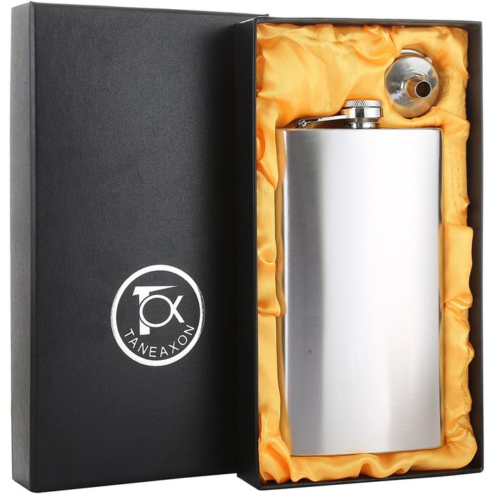 Фляга TANEAXON з воронкою та коробкою, нержавіюча сталь, без витоку (срібна, 355 мл)