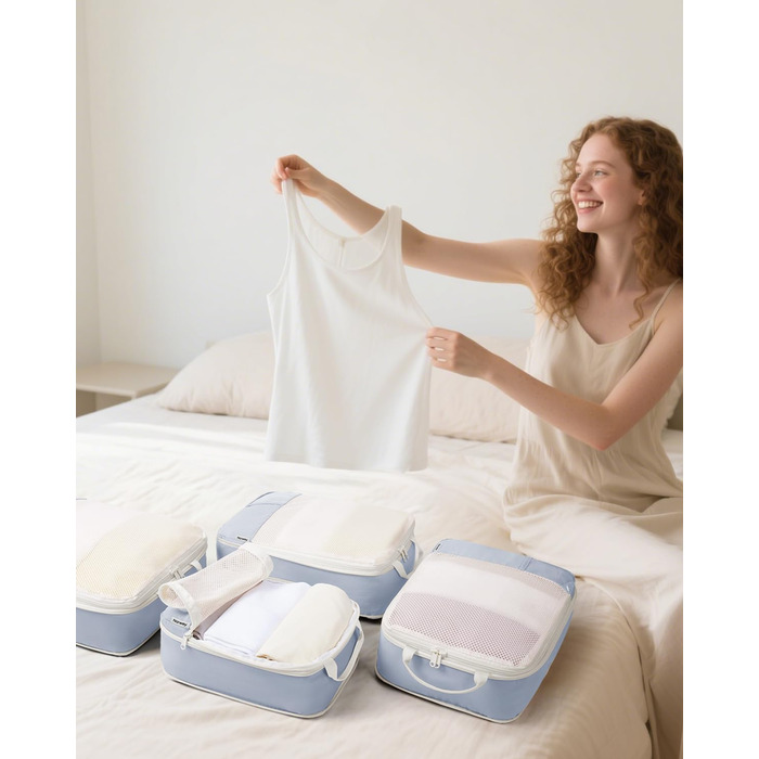 Набір органайзерів для валізи Narwey (6 шт.) - Кубики для пакування з компресією, Salbeigrün (бежевий)