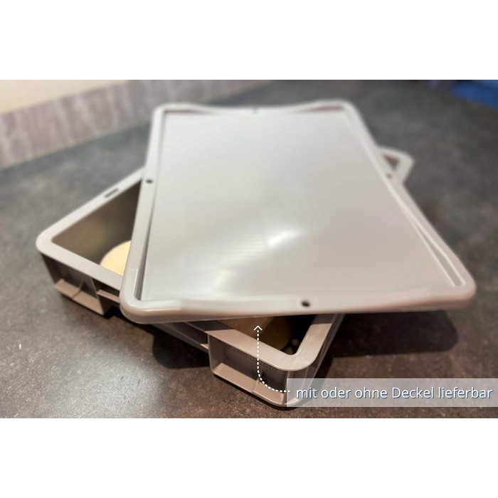 Pizza Ball Box (40 x 30 x 7 cm) for pizza dough, reusable box for pizza (reusable packaging), including dough scraper, complete set (2x box, 1x lid)