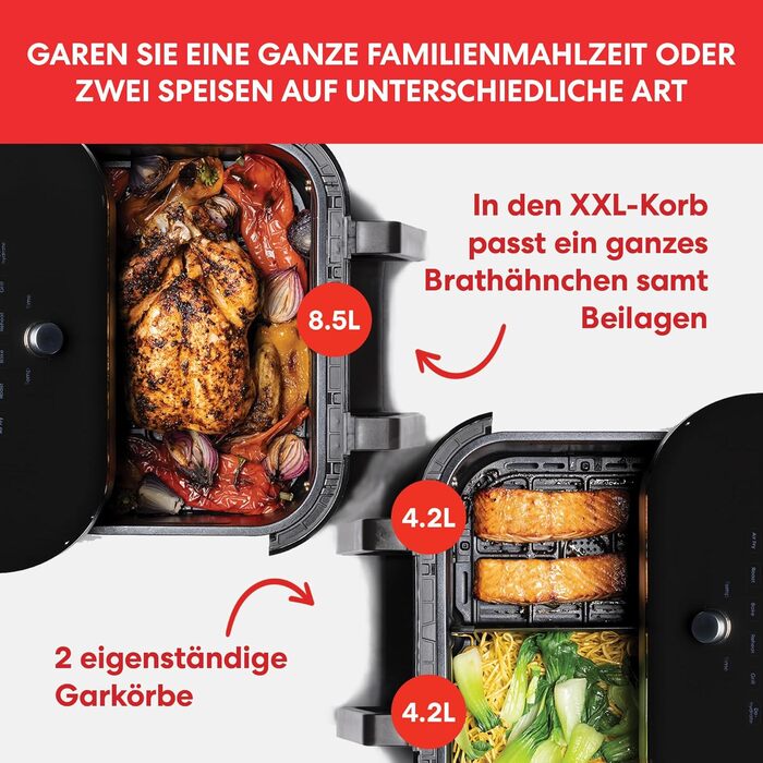 Аерофритюрниця Instant VersaZone XXL 8.5л з двома камерами - Цифрова, нержавіюча сталь, 8 програм: смаження, випікання, гриль, сушка, підігрів