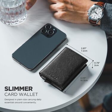 Чоловіче шкіряне картхолдер VULKIT з RFID-захистом, поп-ап, з відділом для грошей та віконцем для ID, чорний