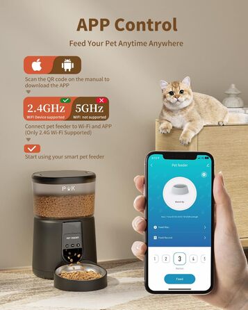 Автоматичний годівниця для котів PUPPY KITTY з камерою 1080P, WiFi, моніторингом відео та аудіо, нічне бачення, миска з нержавіючої сталі, 1-8 прийомів на день (Чорний)