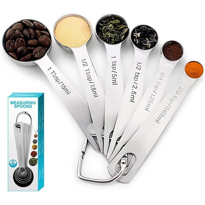 Набір мірних ложок з нержавіючої сталі Merecho (6 шт.) - для випічки, сухої їжі та рідини