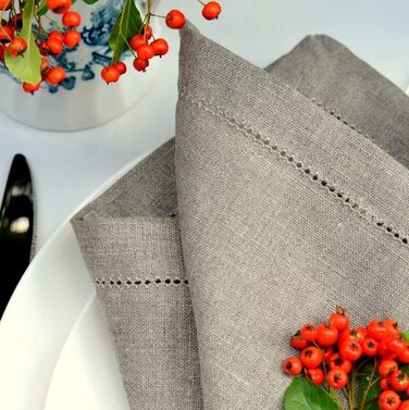 Linen & Cotton 4 Cloth Napkins with Hemmed Edge Florence, 100% Linen - 43 x 43 cm (Beige)