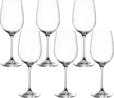 LEONARDO HOME Leonardo Hello, White wine goblet with pulled stem, dishwasher-safe wine glasses, 6-piece set, 370 ml, 061447, clear, 6 pieces (1 pack), 6