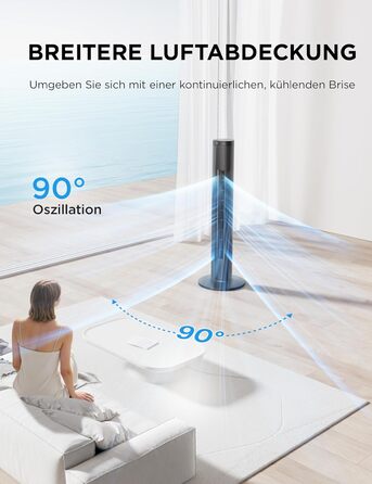 Вентилятор підлоговий Midea FZ10-26MR (BL) 96 см, з пультом, тихий 33 дБ, з осциляцією 90°, таймер 15 год, LED дисплей, 4 швидкості/режими, для спальні та офісу, чорний