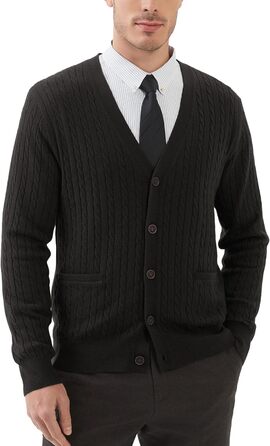 Чоловічий кардиган Kallspin з в'язаного з мікрофібри з косими візерунками, з ґудзиками та кишенями (S, Чорний)