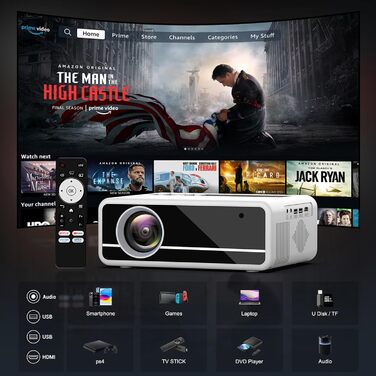 Проектор AKATUO Smart 4K з підтримкою Netflix, Full HD 1080P, WiFi6 Bluetooth, електричним фокусом та автотрапецеїдною корекцією для дому та вулиці (сумісний з iPhone)