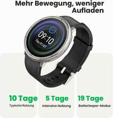 Смарт-годинник Amazfit Active 2 44мм: GPS, фітнес-трекер, 160+ режимів спорту, моніторинг сну, чорний шкіряний ремінець (Преміум)