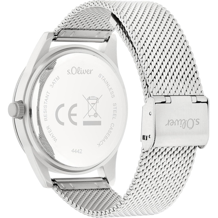 Годинник чоловічий s.Oliver - 42 мм, аналоговий з кварцовим механізмом, хронограф, водостійкий (3 ATM), з міцним сітчатим ремінцем, блакитний циферблат