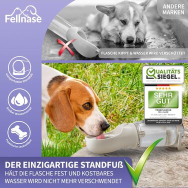 Водяна пляшка для собак Fellnase з підставкою та дозатором корму - 550 мл, для собак та котів, з клапаном зворотного потоку води, не протікає (Сірий велюр)