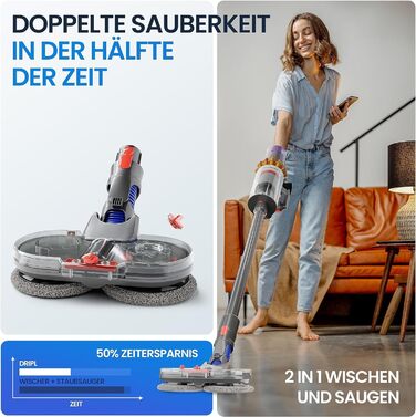 Насадка для вологого прибирання Dyson V7/V8/V10/V11/V15/Gen5, електричний миючий пилосос з резервуаром та 6 змінними мопами + контейнер для рідини