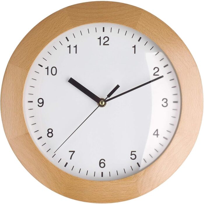 TFA Dostmann Wall Clock, Design Wall Clock Wood, 98.1065, made of beech, for hanging, 31cm diameter, as a kitchen clock, living room clock, design clock, brown