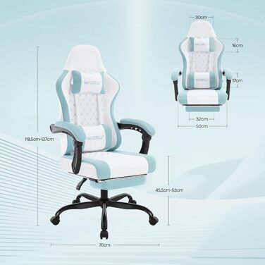 WOLTU Gaming Chair with Massage Function, Computer Chair with Pocket Spring Cushion, Ergonomic Gamer Recliner, Swivel Chair with Headrest, Lumbar Pillow, Footrest, Mesh Fabric, White+Blue, GS15bws White+blue Mesh Fabric