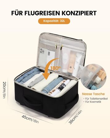 Рюкзак для ручної поклажі LOVEVOOK 45x36x20, 32L, чорний. Підходить для Ryanair, Eurowings, Wizz Air. З антикрадіжною кишенею.