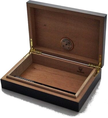 Вологомір для тютюну GERMANUS Reise Humidor чорного кольору з кедрової деревини, з Humidor Brevier в комплекті