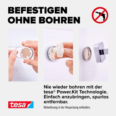 tesa ELEGAANT Towel Hook, Chrome - Bathroom Hook for Wall Mounting without Drilling, including Adhesive Solution - 50 mm x 50 mm x 41 mm