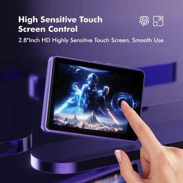 MP3 плеєр дитячий 64GB Bluetooth 5.3 з радіо, радіоприймач, MP4 плеєр, дитячий музичний плеєр з touch screen, розширюється до 128GB, фіолетовий