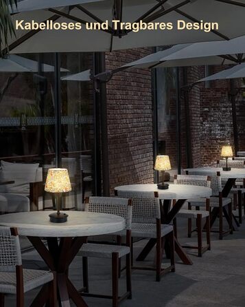 Акумуляторна настільна лампа: портативна, з регулюванням яскравості, для дому та саду. Тканинний абажур, античний метал, квітковий принт