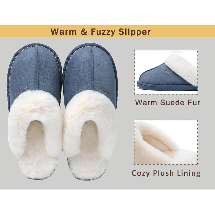 Тапочки домашні Donpapa для жінок та чоловіків, зимові, теплі, з м'якої плюшевої тканини та піною з пам'яттю, імітація овечої шкури, антиковзаючі, для дому та вулиці (38.5/40 EU, Concord Blau)