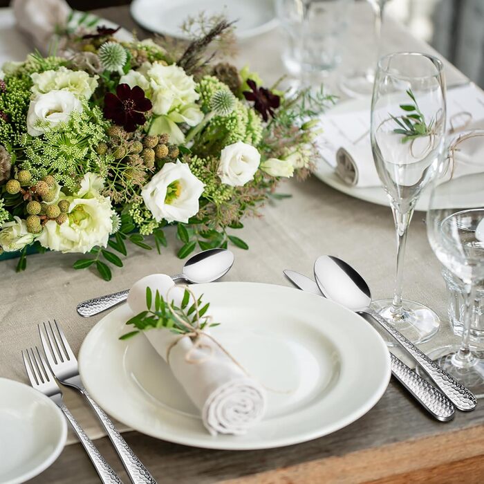 Набір столових приборів Joyfair на 6 осіб (30 предметів), нержавіюча сталь, молоткова обробка, ніж, виделка, ложка, елегантний столовий прибор для дому/вечірки/ресторану, високоглянцевий, придатний для миття в посудомийній машині