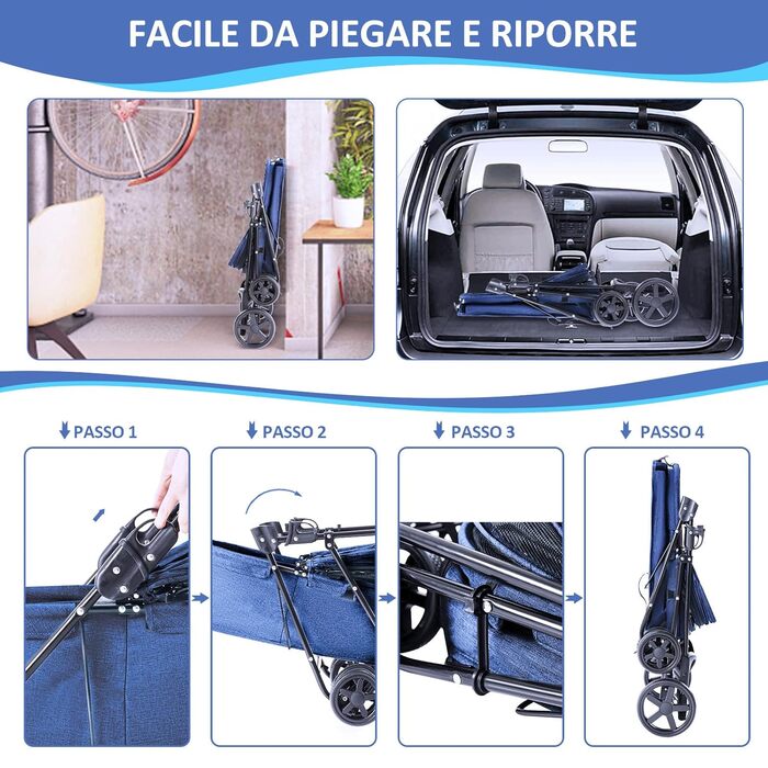 Візок для собак, складаний, переноска для тварин до 15 кг, візок для котів, блакитний