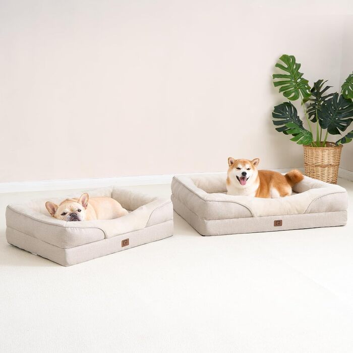 Orthopedic Dog Bed for Large Dogs, Memory Foam, Washable and Waterproof Dog Basket with 4 Sides, Dog Sofa Dog Couch, Non-Slip, 106.5x76x18.5 cm (91 x 68 x 17.5 cm (L x W x H), Beige)