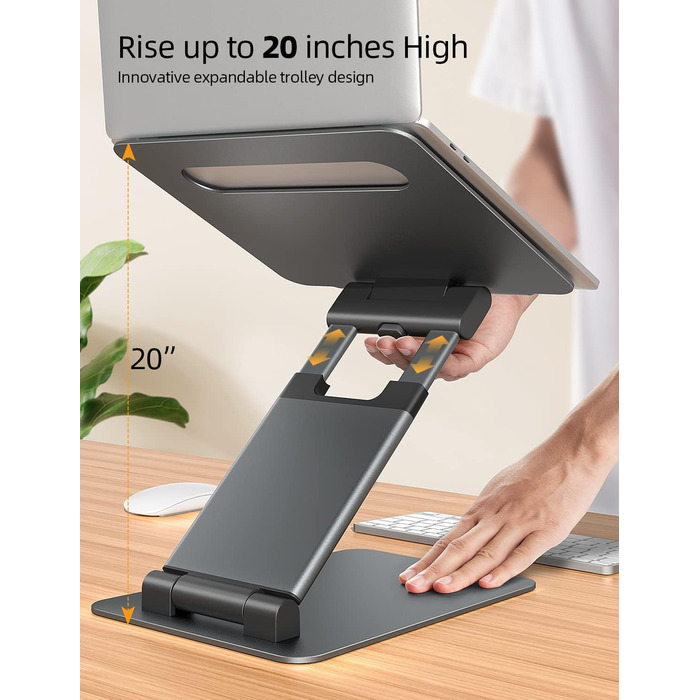 NULAXY Adjustable Laptop Stand - Ergonomic, Portable, Foldable, Supports 10kg, 10-17 inch Compatible - Space Grey