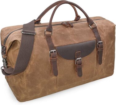 Travel Bag Men's Leather Waterproof Canvas Weekender Bag Large Capacity Travel Bag Unisex Vintage Carry-on Bag