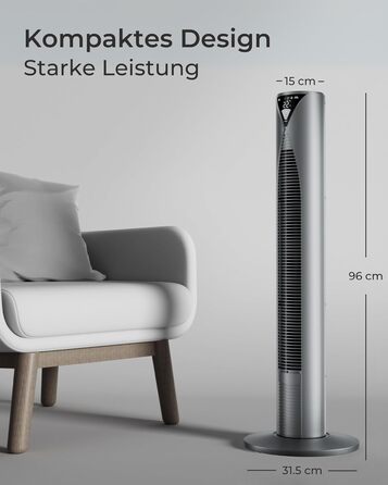 CoolHome CF2206 Турбовентилятор з пультом керування - тихий підлоговий вентилятор з таймером, 96 см, срібний