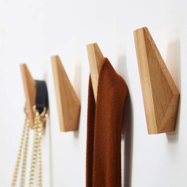 Wmama Matty-LZ 6-Piece Vintage Wooden Hooks, Wood Hangers, 5kg Load Capacity, Wall Hooks, Bathrobe Hooks, Hat Hooks, Clothes Hooks, Multi-Purpose Hooks, Key Hooks (C Wood Color - Set of 6)