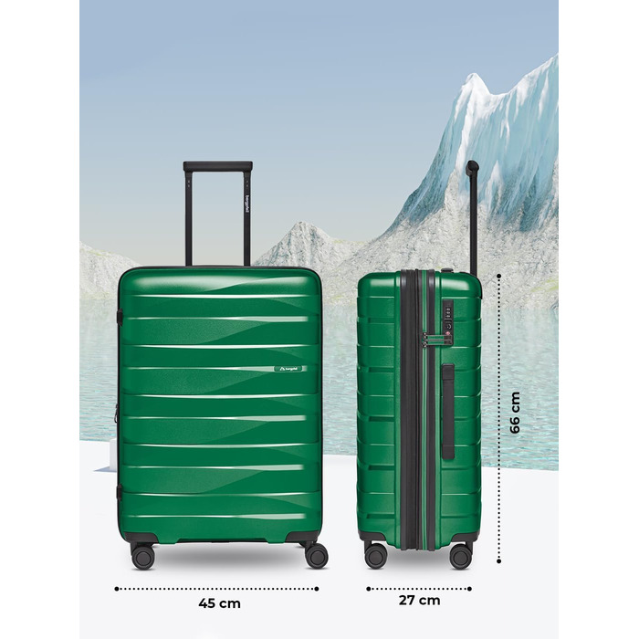 Чемодан середній з жорстким корпусом, розширюваний, 45 x 27 x 66 см, з подвійними колесами та TSA-замком, 3.7 кг, з високоякісного поліпропілену, унісекс, Emerald Green Metallic