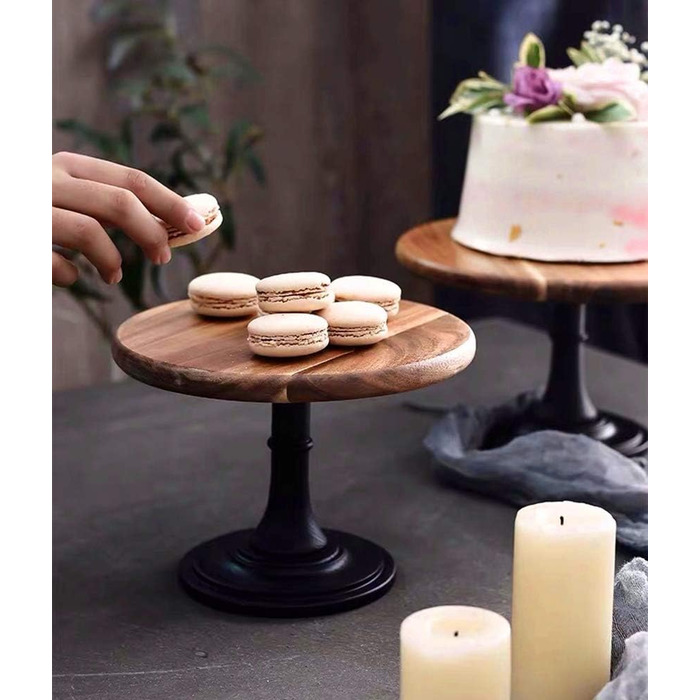 Дзеркало для тортів NUPTIO, 3 шт. у наборі: дерев'яний рустикальний підставка для тортів, десертів, весіль, днів народжень, дитячих вечірок, чаювання, десертного столу (чорний, 21 см)
