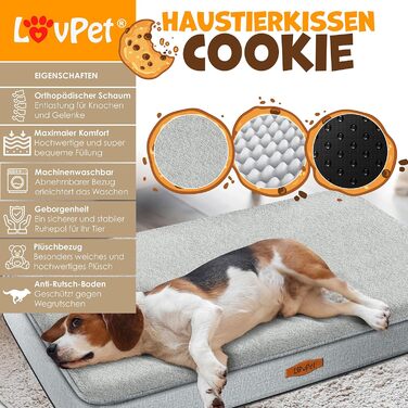 Lovpet® Orthopedic Dog Bed, Dog Cushion, Dog Basket Cookie, Incl. Bowl + 3X Chew Bones, Dog Sofa for Small, Medium & Large Dogs, Removable and Washable Cover, L 91x69x7.6 cm Anthracite (L (91 x 69 x 7.6 cm), Grey / Light Grey)