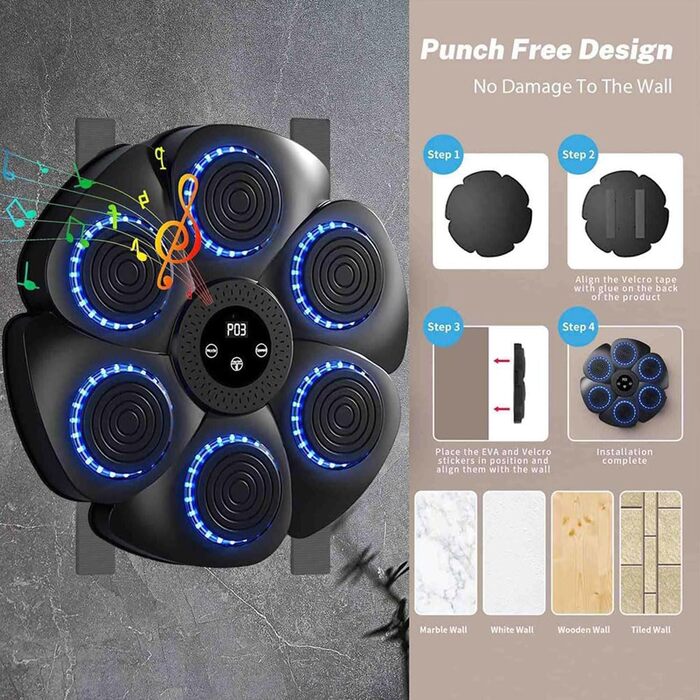YeahBoom Музична Bluetooth Бокс-машина: тренажер для ударів з музикою, настінний, розумний, електронний