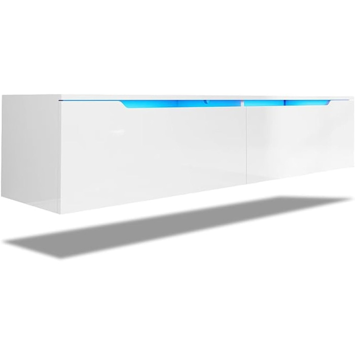 Підвісна ТВ тумба SONNI 180x35x30 см, білий глянець, з LED-підсвіткою 12 кольорів, без ручок, сучасний телевізійний стіл