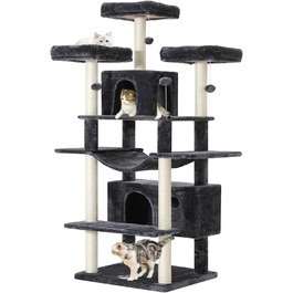MSmask Large Cat Tree XXL - 175cm Tall, Stable Cat Scratching Post with 3 Platforms & Sisal Scratching Columns - Gray