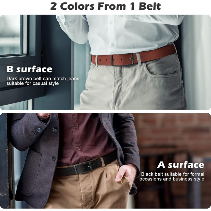 Чоловічий шкіряний ремінь BESTKEE 35 мм, обертається – для джинсів, штанів, гольф-одягу, чорний/коричневий, довжина 47' (для талії 40'-45')