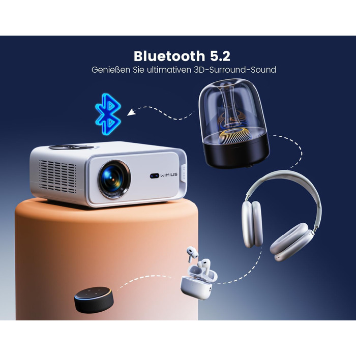 Beamer 25000Lumen 1080P/4K Android TV з автотрапецеїдним виправленням, електричним фокусом, WiFi, Bluetooth, для iPhone/Android/Tablet, білий