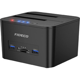 Док-станція для жорстких дисків FIDECO з двома відсіками, USB 3.0, підтримка UASP, TF/SD карт, для HDD/SSD SATA 2.5