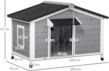 Дерев'яний вольєр для собак PawHut - Будинок для собак з відкриваючим дахом та знімним дном, сірий, 109 x 79 x 72 см