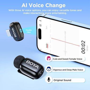 BOYA Mini 2: Бездротовий мікрофон-лавал'єр USB-C для iPhone/Android, 48kHz/24Bit, для Vlogging та TikTok