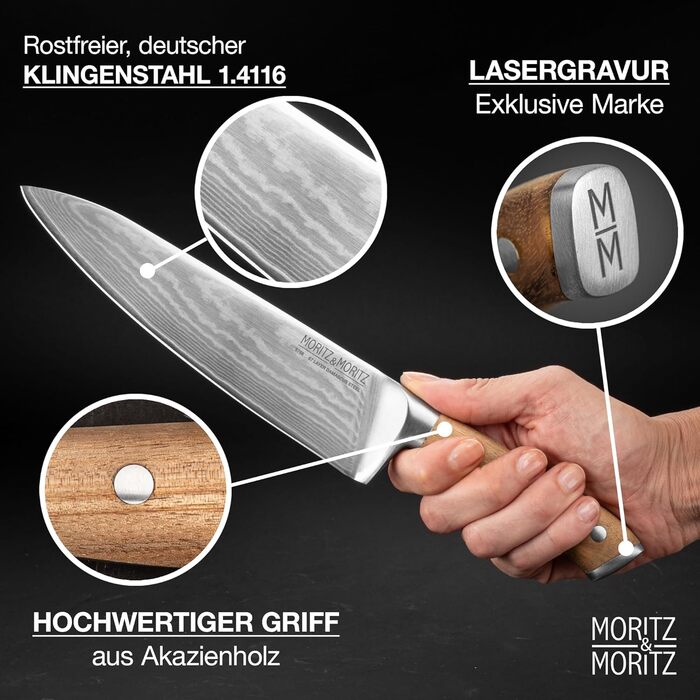 Ніж кухонний Moritz & Moritz Profi Küchenmesser 13 см - універсальний, для овочів, м'яса, фруктів, з ергономічною ручкою з акації, німецька сталь