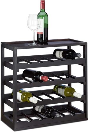 Relaxdays Wooden Wine Rack H x W x D: approx. 52 x 52 x 25 cm Robust bottle rack for wine, wine bottle rack in elegant black, wine bottle holder with 4 levels for 20 bottles, bottle holder, black