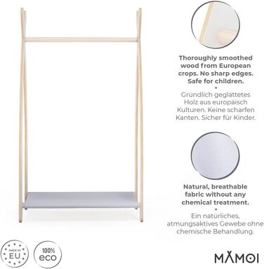 MAMOI® Clothes Rack Baby Nursery | Children's Clothes Rack 106x95x32cm / 53x95x32cm | Children's Clothes Stand Baby | Coat Rack | Baby Wardrobe | Children's Wardrobe | 100% ECO | Made in EU (1 Module - 1 Shelf, White - Light Grey)