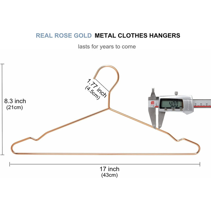 Amber Home 20-Piece 43cm Rose Gold Iron Clothes Hangers, Rose Gold Metal Clothes Hangers with Non-Slip Groove for Suit, T-Shirt, Shirt, Jacket, Dress, Pants, Robust and Durable