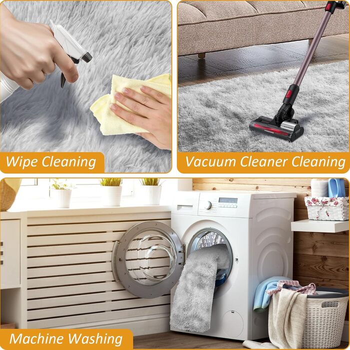 Пухнастий килим для вітальні Hochflor, 160x230 см, сірий. Килим для спальні, дитячої кімнати, з антиковзаючою основою, легко миється.