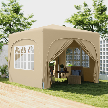 Outsunny 3x3m Gazebo, Water-Resistant, Stable, Winter-Proof Pop-Up Folding Gazebo, UV Protection 50+, Foldable Party Tent Garden Tent with 4 Side Walls Bag Garden Gazebo for Camping Garden, Sand | Aosom