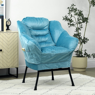 HOMCOM Armchair Living Room Lounge Chair Padded Recliner Chair with Side Pocket, Steel Legs Upholstered Chair with Velvet Look, Single Chair for Bedroom, Blue | Aosom